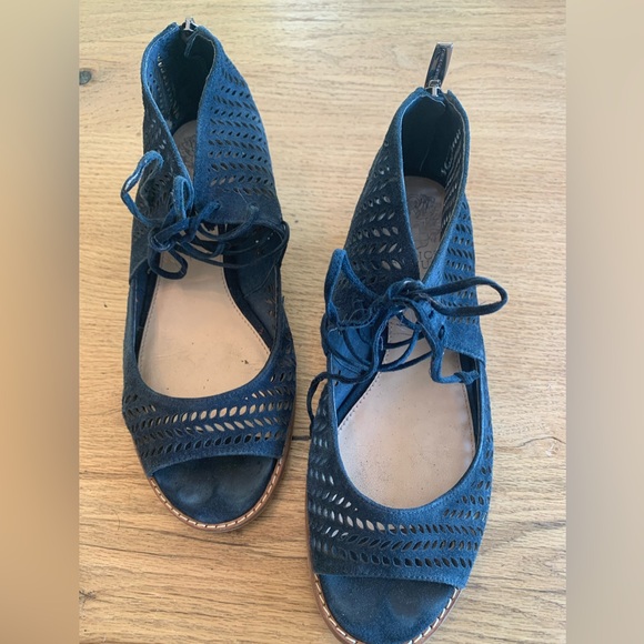 Vince Camuto Shoes - Vince Camuto Cutout Wedge Sandal Shoe Suede Blue Women’s Size 7‎ 1/2 Preloved